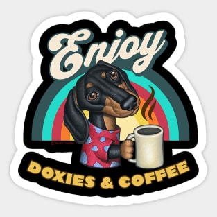 funny cute coffee drinker with  Doxies Dachshund Coffee mom and dad gift Sticker